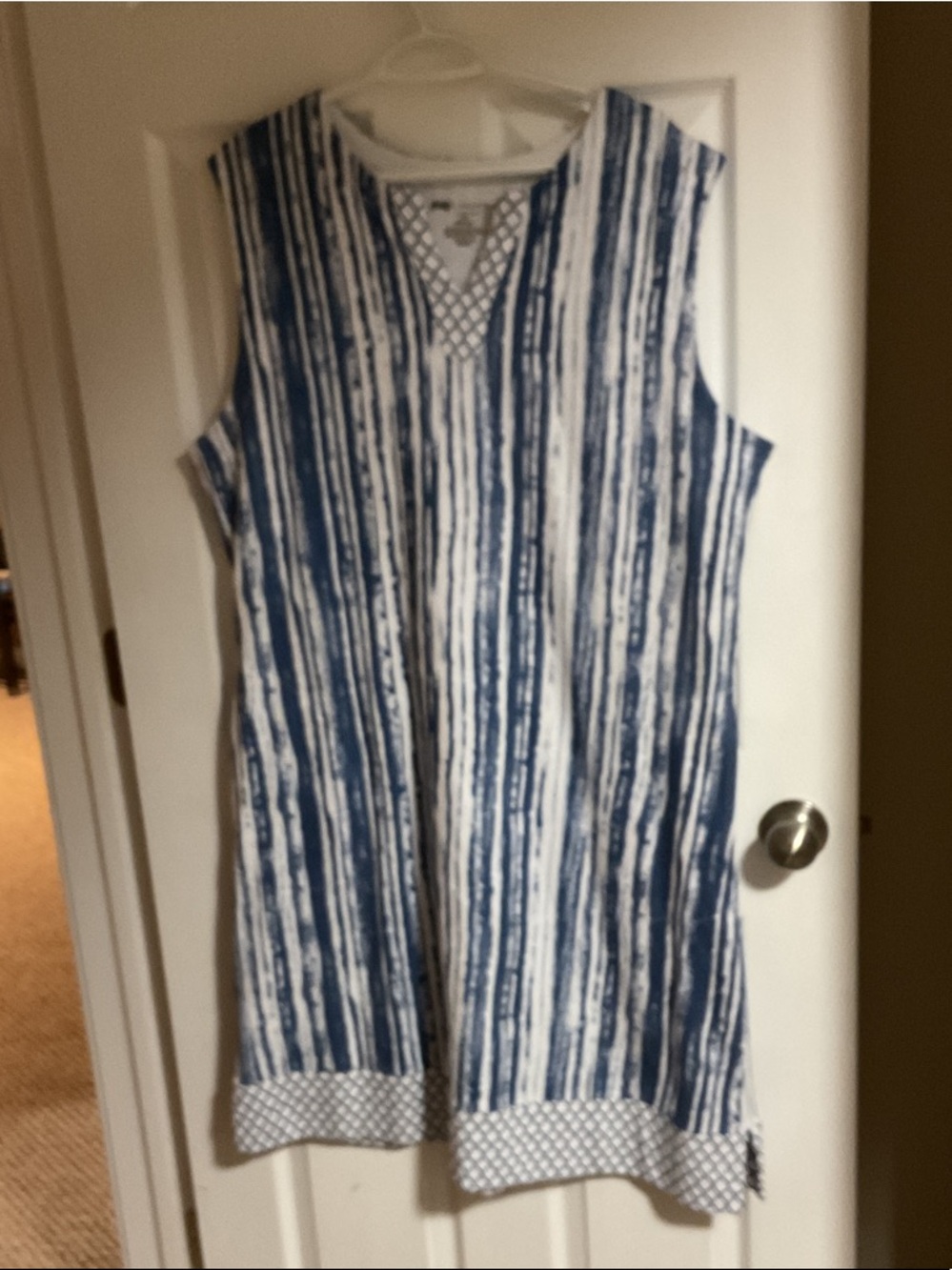 Sleeveless Blue and White Striped Tunic Dress with pocket’s